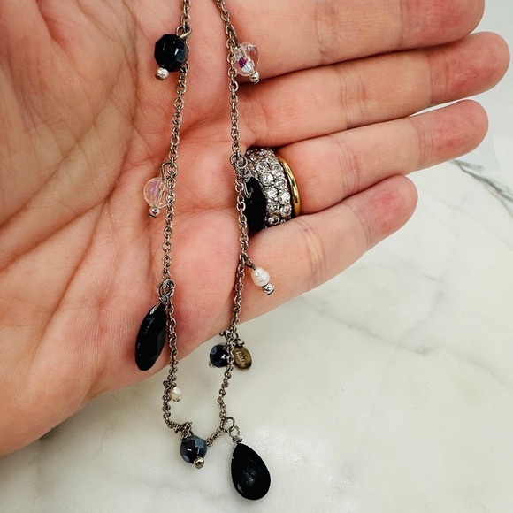 Cookie Lee Black Bead & Freshwater Pearl Necklace Dainty Dangle Black Silver - Picture 6 of 8